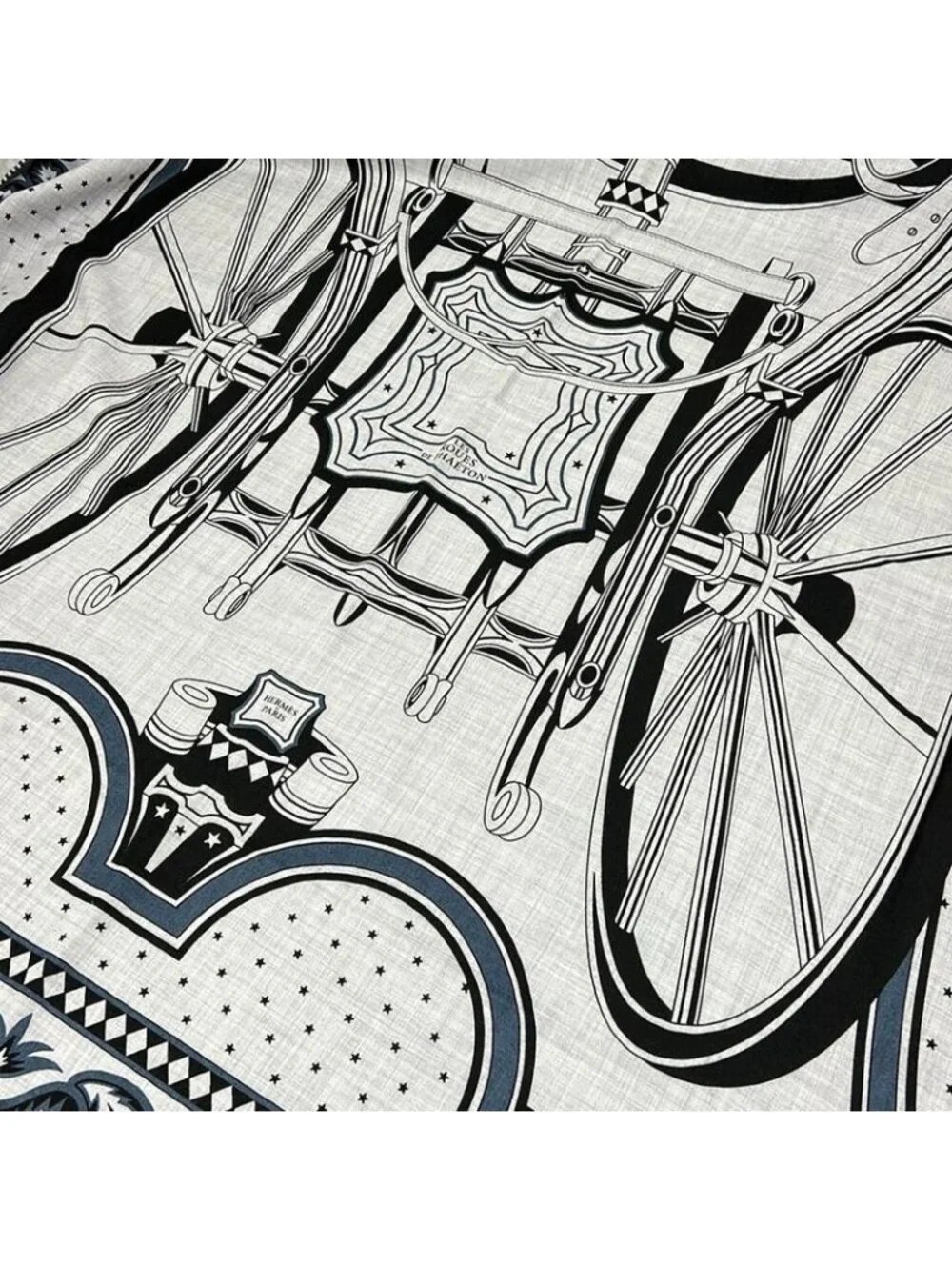 Hermes Shawl Carre 140 Geant Light Gray Black Blue Cashmere Silk Scarf - Picture 4 of 5